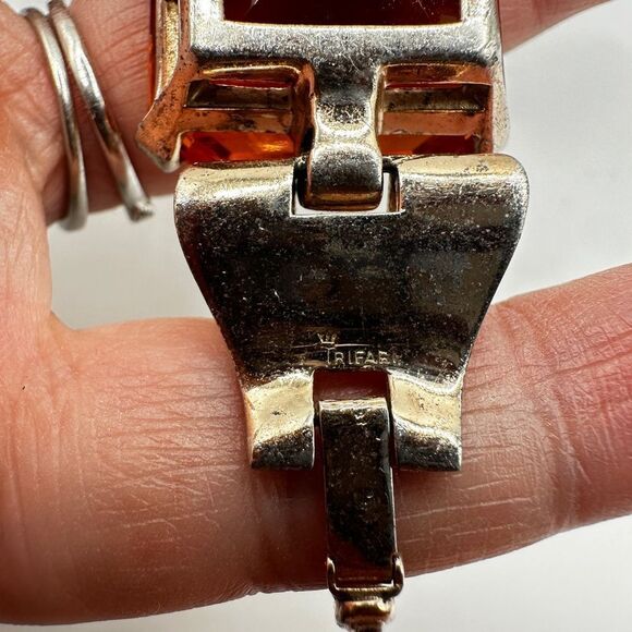 RARE Crown Trifari Sterling Bracelet, A. Philippe "Tank" Faux Citrine Bracelet! - Picture 13 of 16